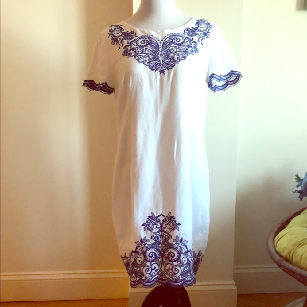 Blue & white linen Talbots Dress